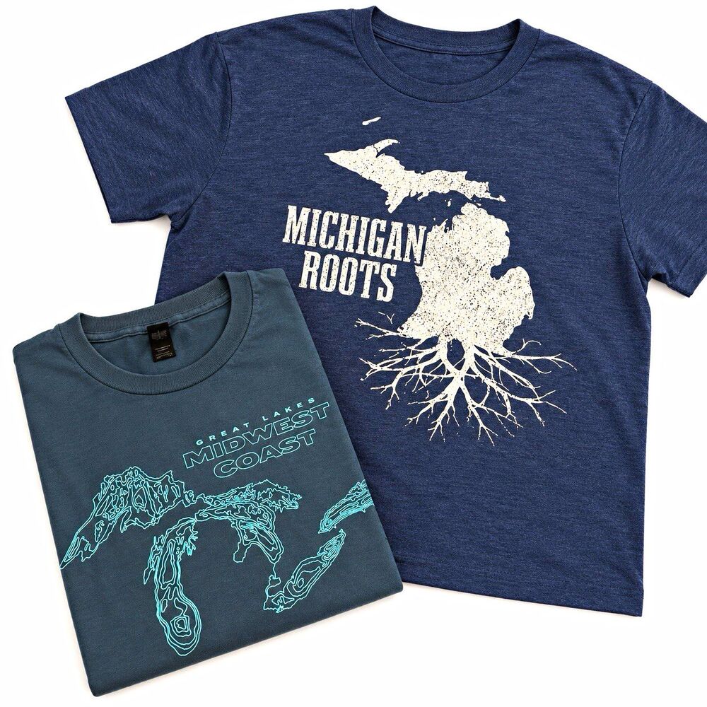 Mens SS Crew Neck Cotton Graphic T-Shirts Great Lakes Lot of 2 XL Gray Blue
